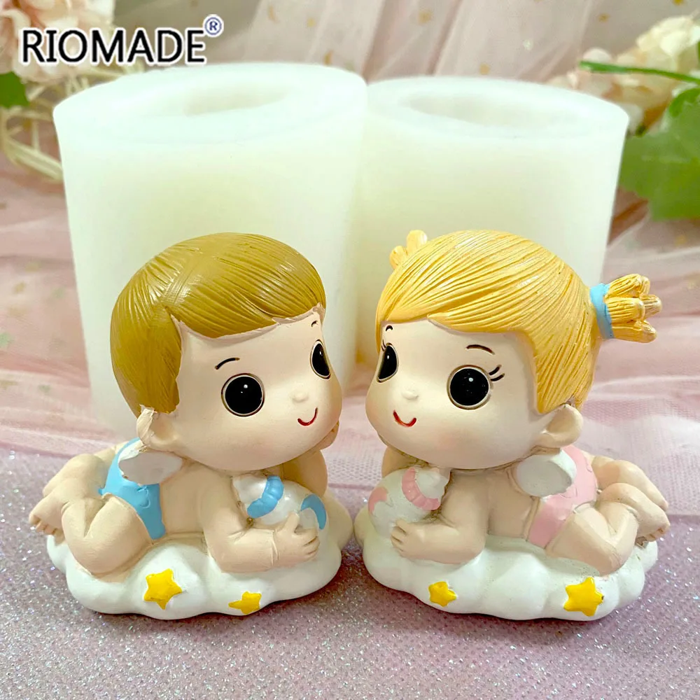 3D Milk Bottle Angel Baby Silicone Mold Boy And Girl Baby Fondant Cake Decorating Tools Chocolate Resin Gypsum Candle Mould