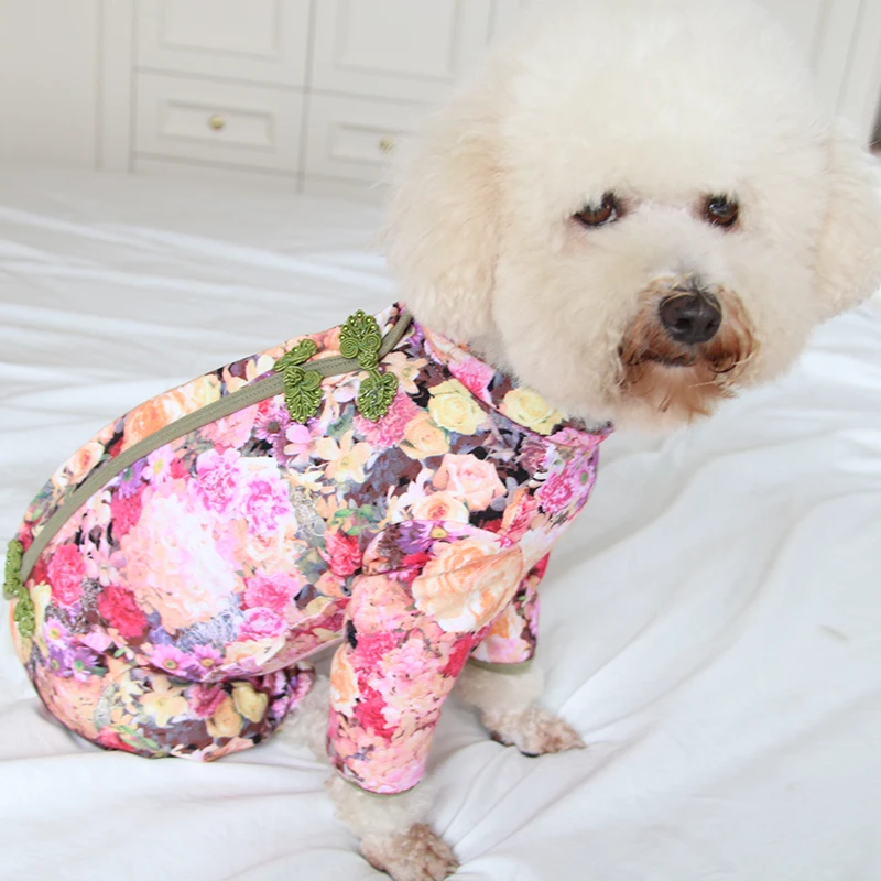 Pet Dog Jumpsuit Thin Home Wear Pure Cotton Puppy Clothes Protect Belly Pajamas For Small Dogs Chihuahua Poodle Printed Overalls