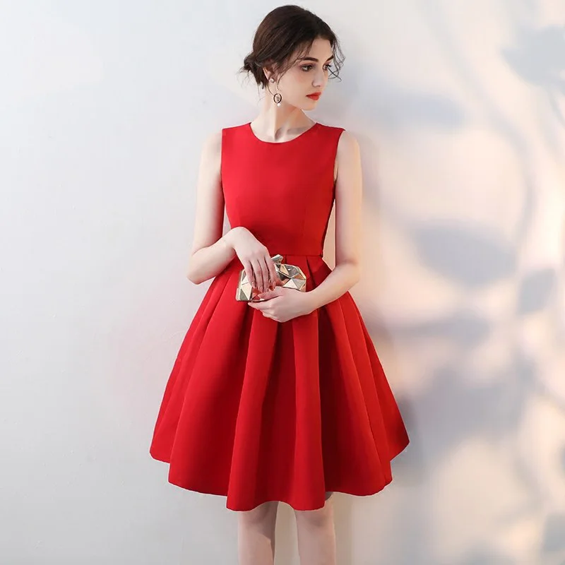 HS Kellio Simple Cocktail Dress Above Knee Red Prom Party Dresses With Bow Trim