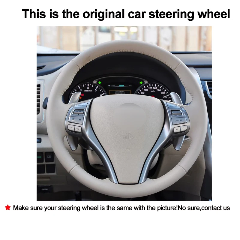 Hand Sewing Car Steering Wheel Cover Beige For Nissan Teana 2013-2018 Altima 2013-2018 Rogue 2014-2016 Qashqai X-Trail 2014-2017
