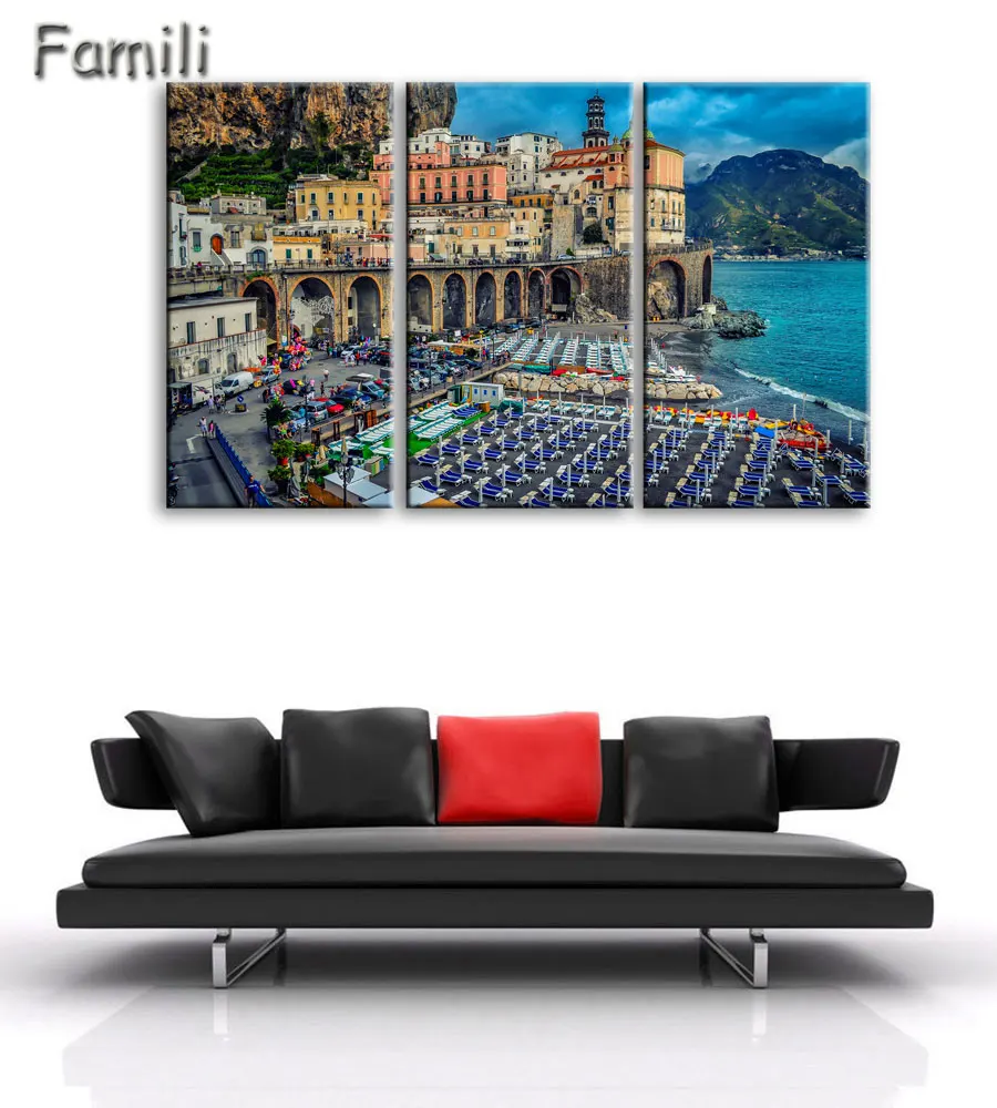 3 Piece Modern Canvas Painting Italy Landscape Wall Art Poser Print Beautiful City River Pictures Home Decor for Bedroom