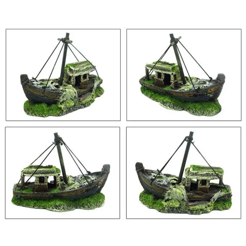 Aquarium Decoration Fish Tank Landscape Resin Pirate Ship Wreck Broken Ship Boat Ornament Aquarium Decor Accessories