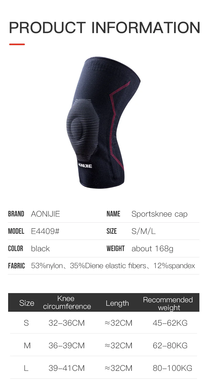 AONIJIE E4409 One Piece Double Protective Knee Brace Support Compression Sleeve Knee Pad Massage Silicone Kneepad For Running