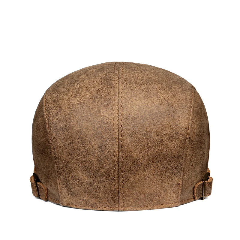 Distressed Retro Leather Beret Hats Men\'s High Quality Cowhide Yellow Stylish Boina Hombre Middle-aged Elderly Thin Forward Cap