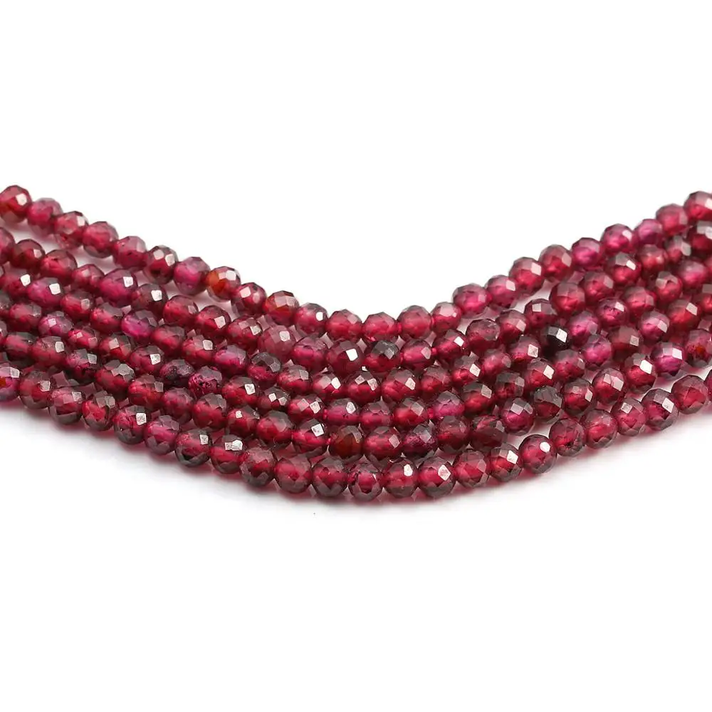 2/3/4/5mm Natural Stone Bead Round Shape Faceted Red Garnet Beads for Charms Jewelry Making DIY Bracelet Necklace 15inch