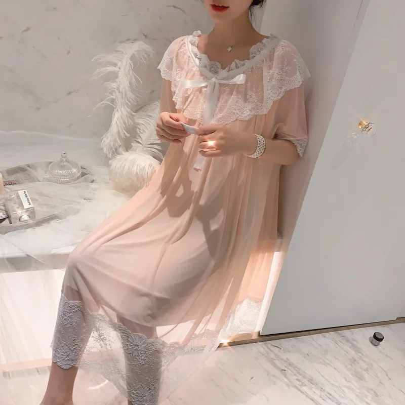 Spring summer lovely beautiful retro palace wind fairy goddess lace nightdress female princess lace gauze sleepwear пижама