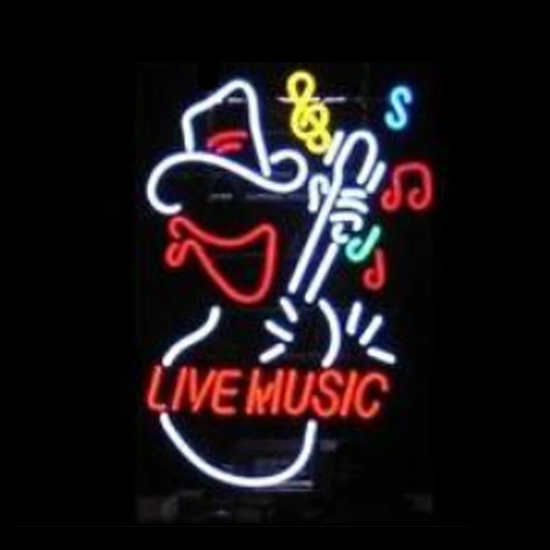 

Live Music Guitar Play Concert Play Neon Light Sign Custom Handmade Real Glass Tube Bar Store Room Decor Display Lamp 20"X24"