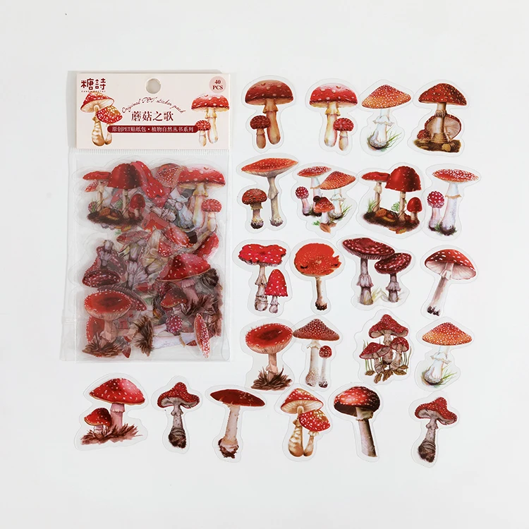 40 stuks/set Plant Natuur Bloem Decoratieve PVC Sticker Scrapbooking DIY Label Dagboek Kantoorartikelen Album Journal Daisy Paddestoel Stick