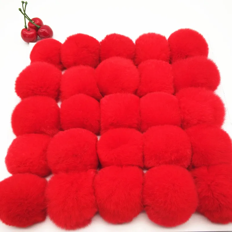 Pompon 6cm Rex Rabbit Pompoms Fur Balls for Sewing on Knitted Hats Keychain Scarf Fur Pom Pom DIY Crafts Accessories