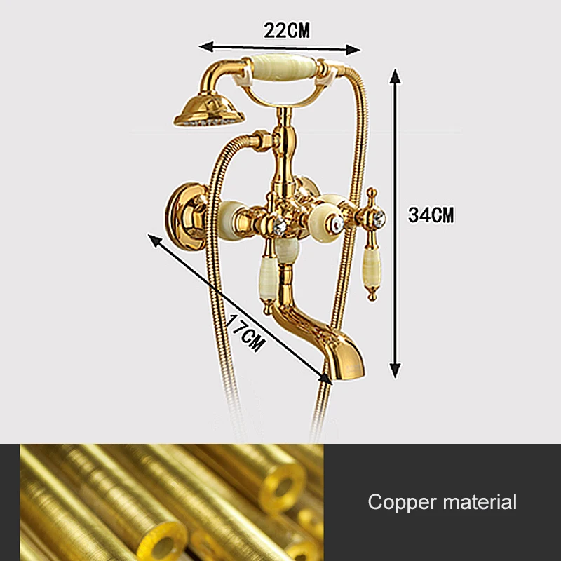 Wall Mounted Gold Bath Shower Faucet Bathtub Faucet With Hand Shower Jade Handle Dual Handle Hot and Cold Water Mixer ML3321