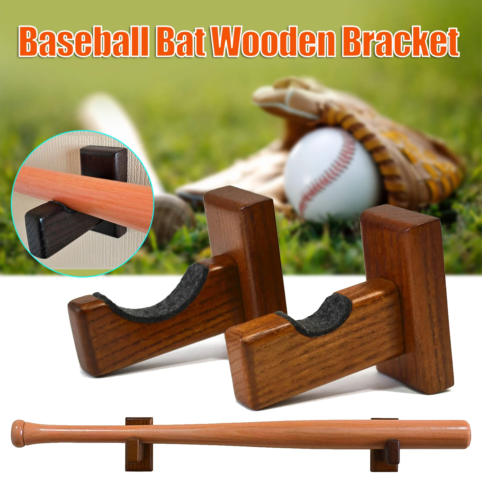 Ergonomic Baseball Bat Rack for Wall, Wooden Wall Mount, Display Case, Horizontal Storage Shelf