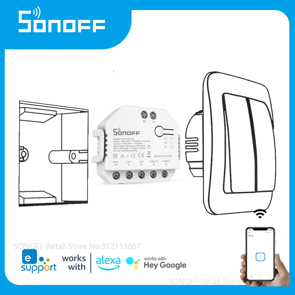 SONOFF DUALR3 Dual R3 Lite 2-Weg Relais Modul Mini Smart Wifi Schalter Power Meter APP Fernbedienung Arbeit mit Alexa Google Hause