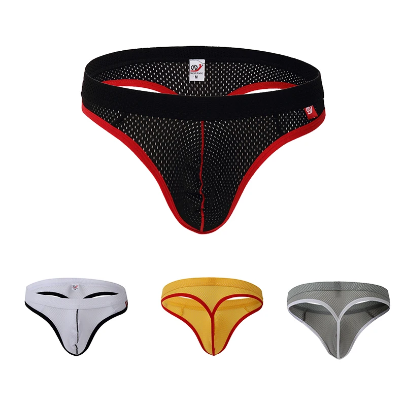 Men\'s Sexy Briefs Jockstrap Pouch Cuecas Slip Homme Srting Man Panties G String Thongs Underwear Men Mesh Underpants