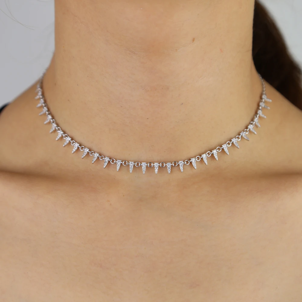 New ARRIVED Hip HOP Rock women jewelry cz spikes cz rivet charms link chain short choker necklace