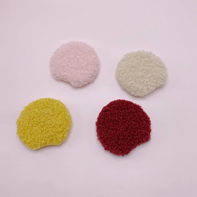 30pcs/Lot 5.5*5cm Plush Two Side Velvet Round Cat Ear Padded Appliques DIY Handmade Children Hair Clip Accessories