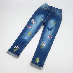 3-16T Teenager Clothing Girls Jeans Stretchy Soft Denim Pants Cute Embroidery Butterfly Kids Girl Trousers Children Clothes 6789