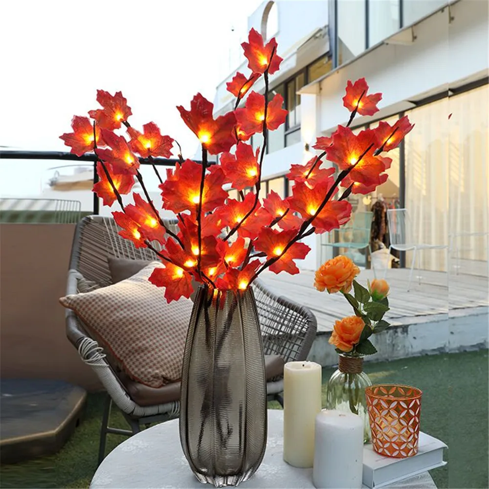 73cm 20 LED Maple Leaf Branch Lights Battery Powered LED Willow Branch Light Tall Vase Filler Willow Twig Lamp For Christmas