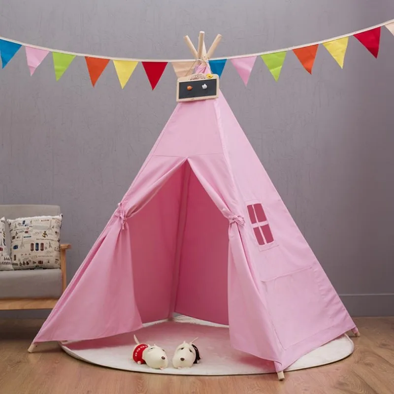 

Portable Kids Tent Playground Cotton Canvas Tipi House Children Girls Play House Wigwam Game Triangle Tents Room Decor
