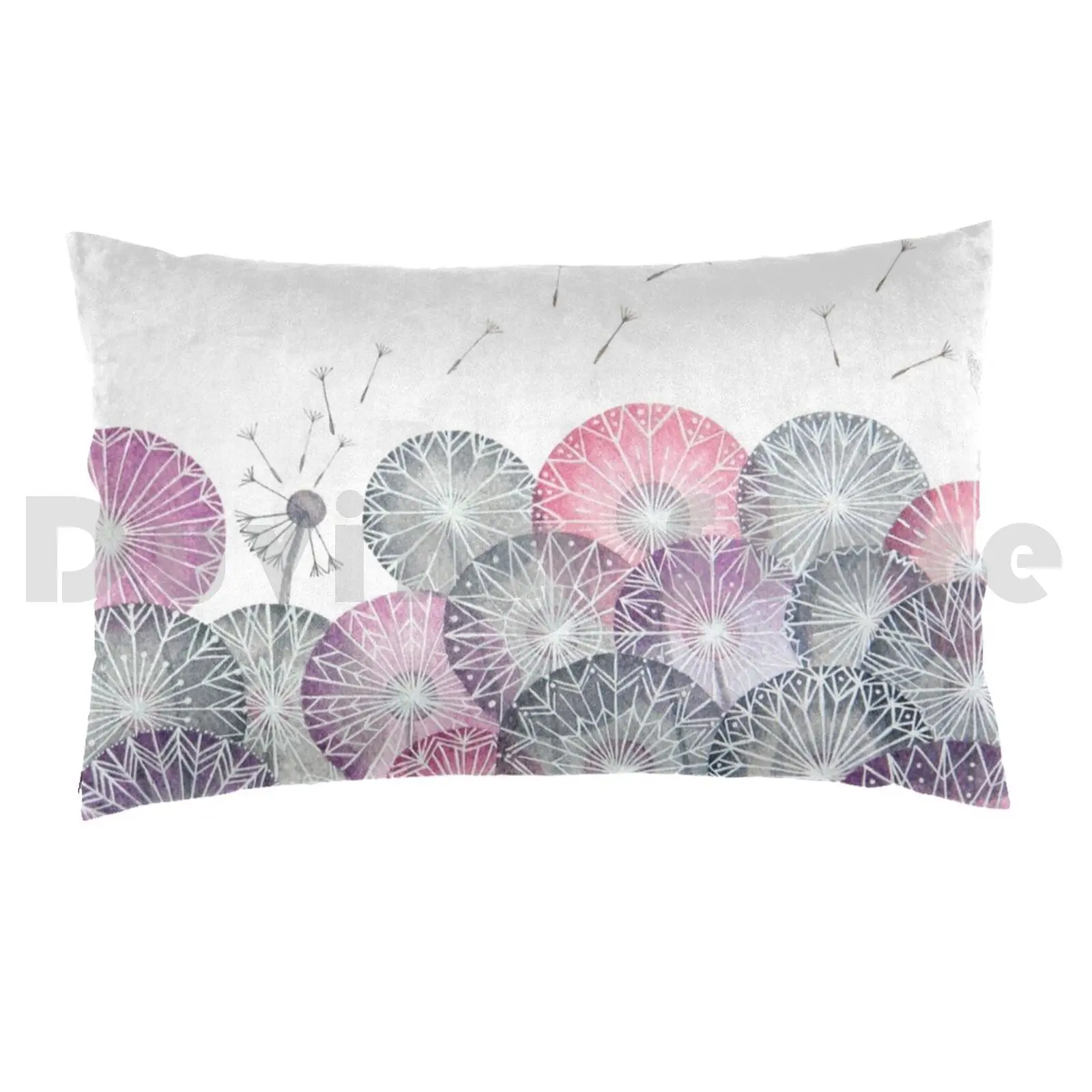 Dandelions , Pink Flower Geometric Watercolor Pillow Case Printed 50x75 Dandelion Dandelions Pink Grey Gray