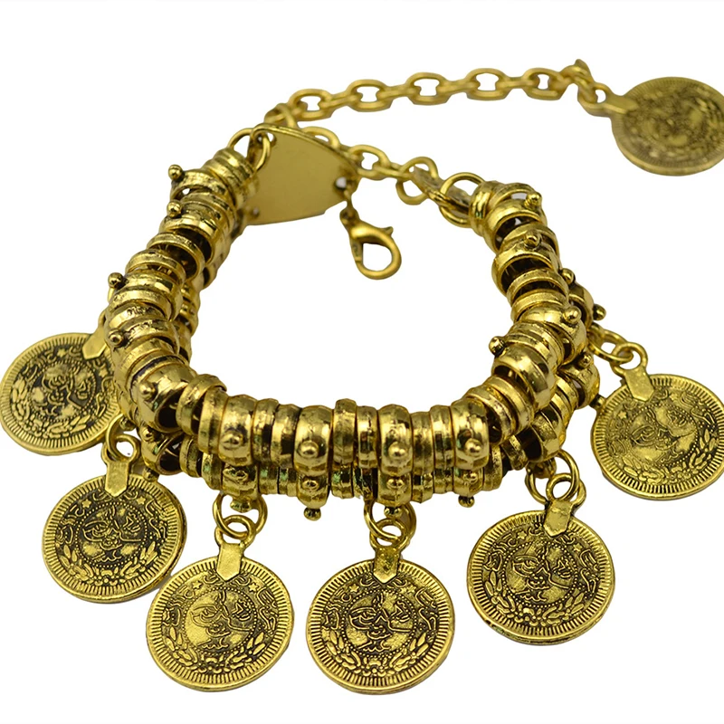 Vintage ethnische übertriebene Münze Anhänger Armbänder für Frauen Boho Silber Farbe geschnitzte geometrische indische Armbänder Jhumka Schmuck – Detail 8