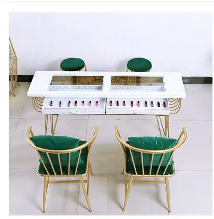 New Nordic nail table single double net red double glass economical marble nail table and chair set