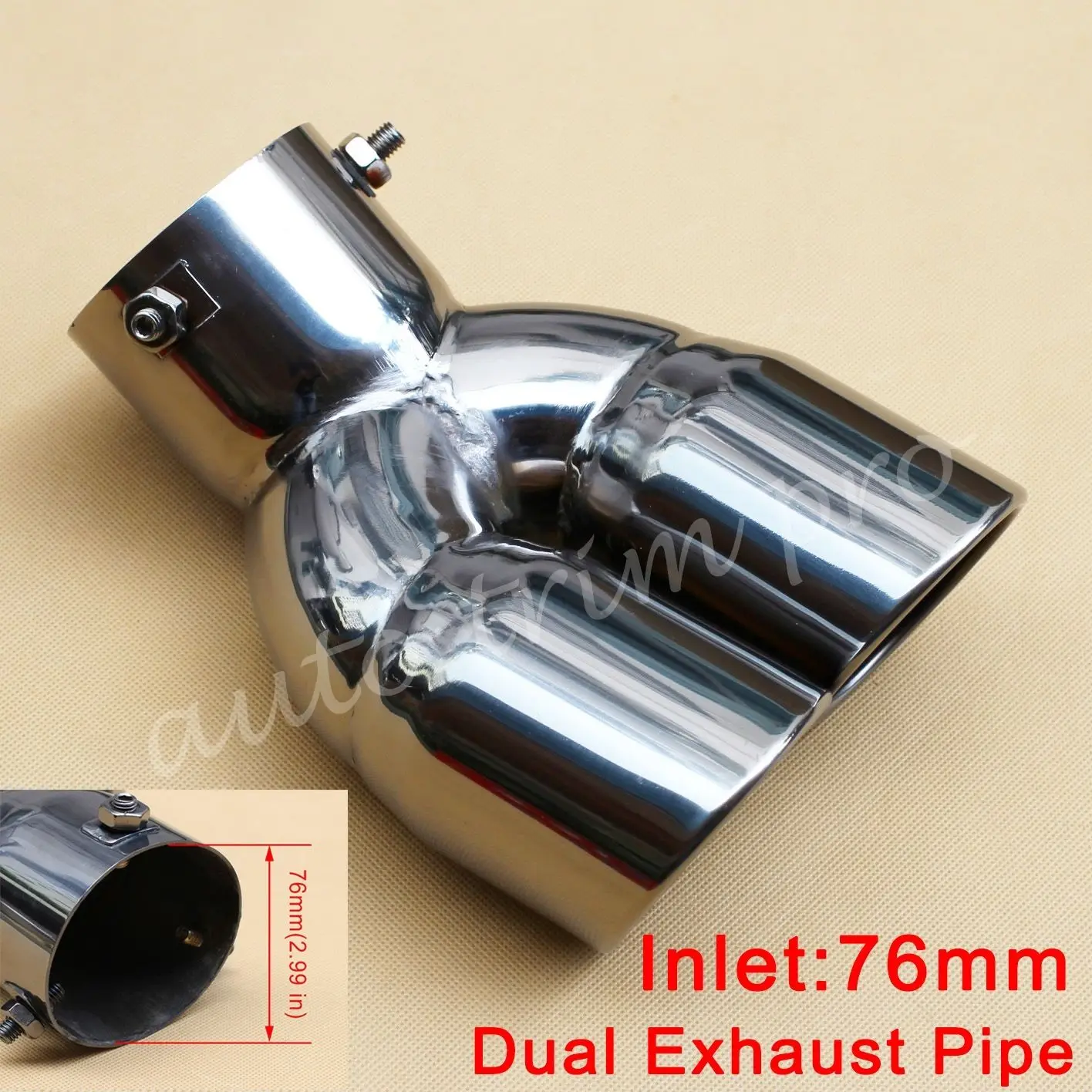 

Universal 2.99" 76mm Inlet Rear Muffler Dual Outlet Tail Exhaust Tip End Pipe Trim Accessories