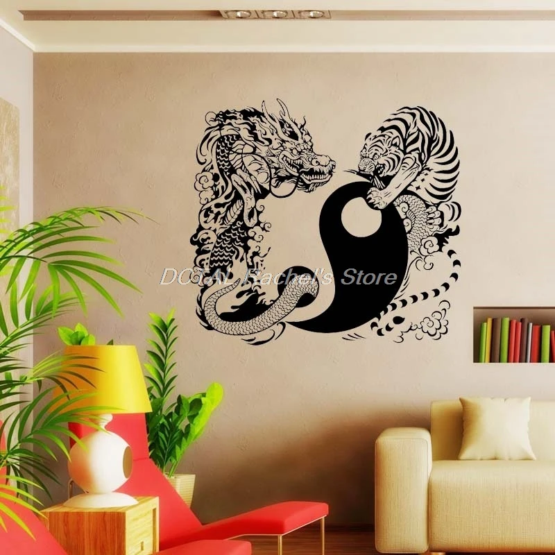 

Ying Yang Chinese Dragon And Tiger Sticker Home Decor Vinyl Decal Living Room Bedroom Removable Wall Sticker Mural