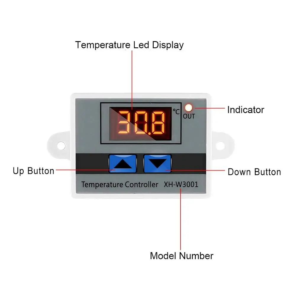 Digital LED Temperature Controller Module, XH-W3001 Thermostat Switch with Waterproof Probe, Programmable Heating Cooling Thermo