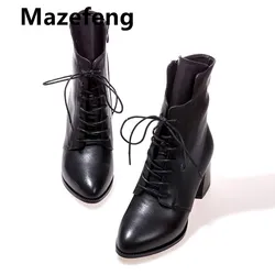 GOOHOJIO Boots Women Motorcycle Shoes Platforms Ankle Boots Wedges Female Lace Up Platforms Leather Oxford Shoe Woman High Heels