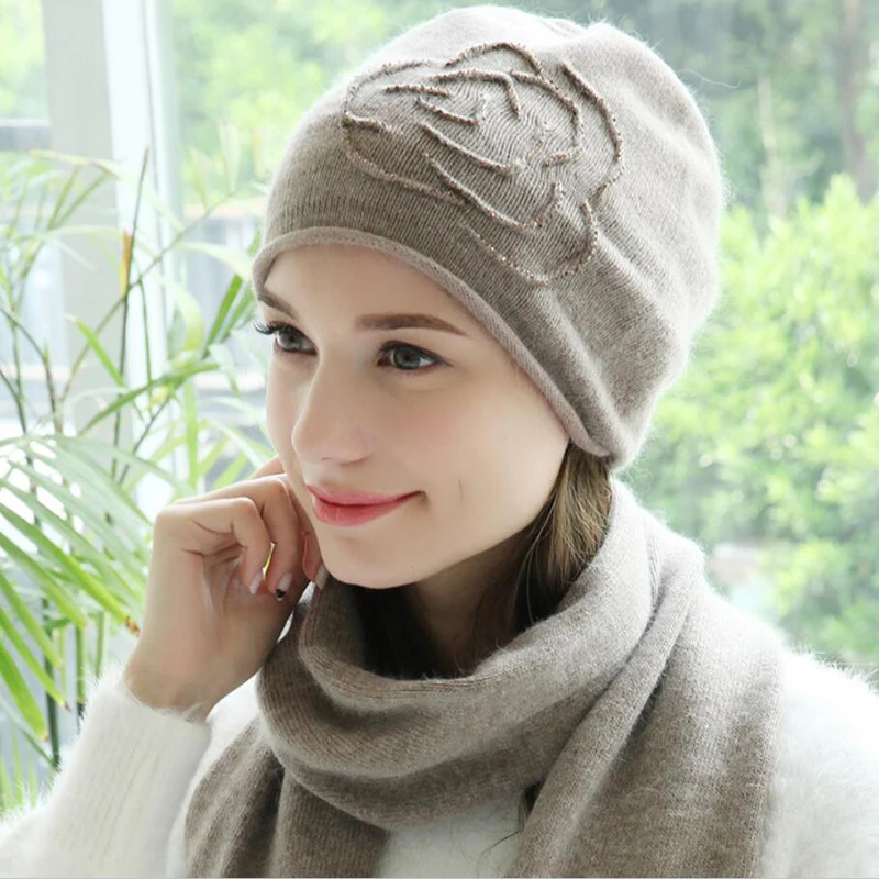 Women Hat Scarf Sets Autumn Winter New Wool Hats Fashion Elegant Casual Warm Beret Style Female Beanies