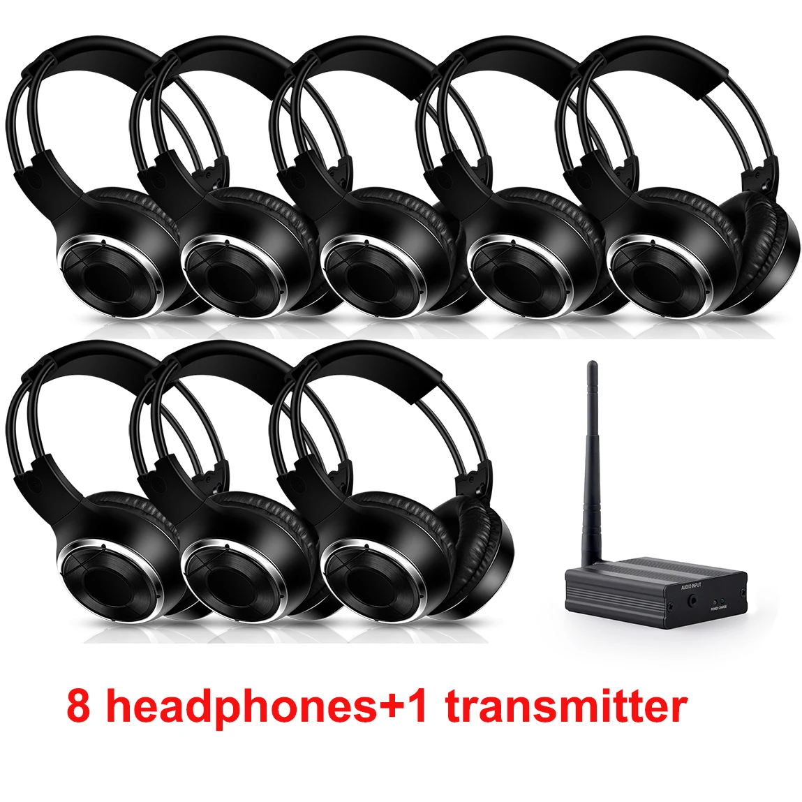 Promotional RF Silent Disco Fold Wireless Headphone Package --8 Pcs with 1 Transmitter in 500m