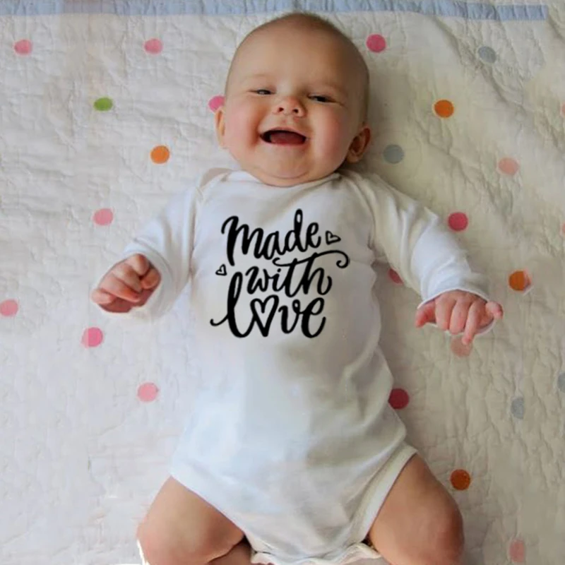 

Made with Love Newborn BabyRomper Infant Boys Girls Funny Long Sleeve Jumpsuit Toddler Fashion Cute Playsuit Outfit