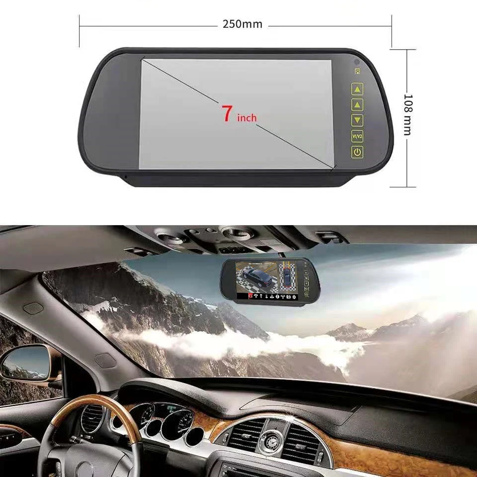 Suitable for 360 panoramic system reverse parking system 7-inch TFT LCD screen car monitoring rearview mirror with night vision