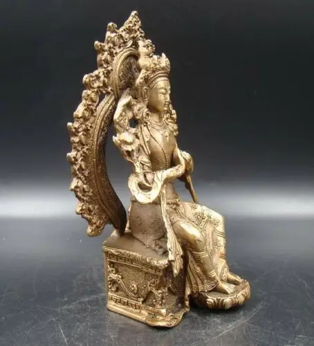 Exquisite Old Tibet Handmade Carving Statue Buddha God India Copper Brass