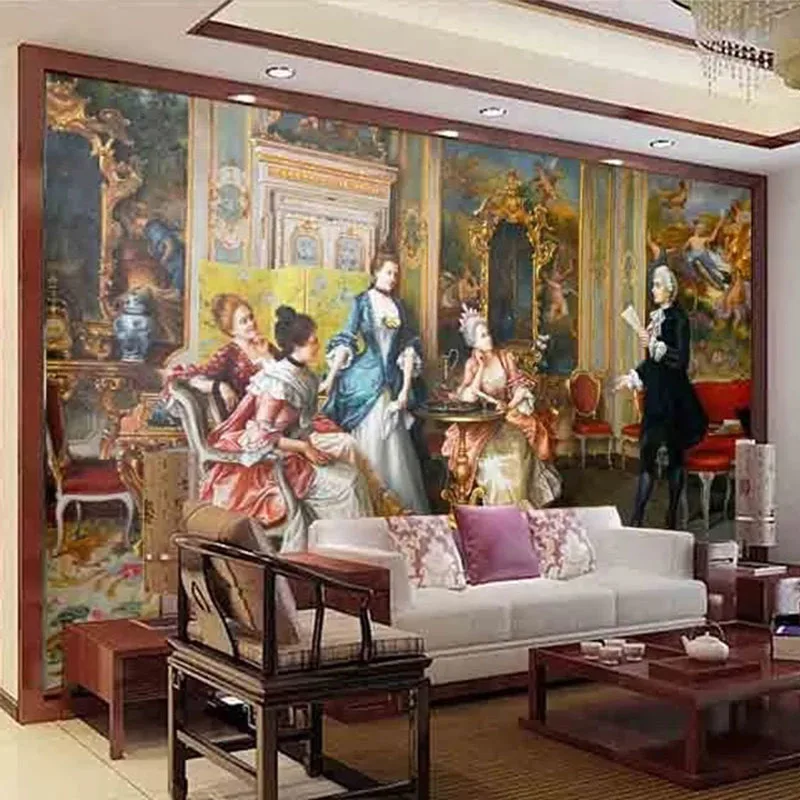 Papel tapiz Mural personalizado, pintura al óleo de corte europeo, 3D estéreo, Fresco, tema de sala de estar, fondo Retro de Hotel, póster