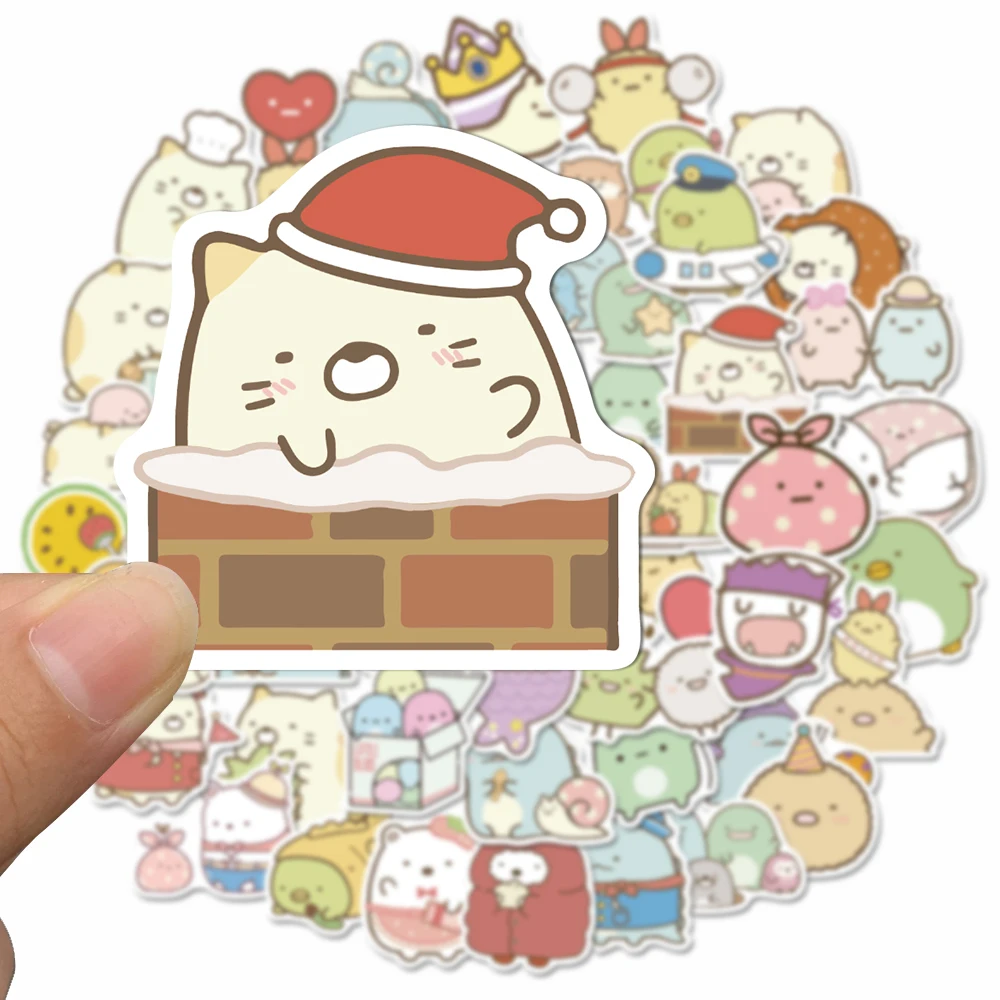 Sumikkogurashi สติกเกอร์การ์ตูนกระเป๋าแล็ปท็อป50ชิ้น/แพ็คสติกเกอร์วัสดุพีวีซีกันน้ำ DIY จักรยานกระเป๋าสเก็ตบอร์ด