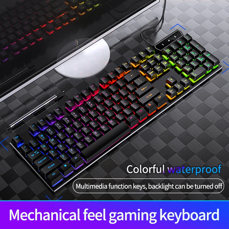 

Mechanical Keyboard Wired Gaming Keyboard RGB Mix Backlit 104 Anti-ghosting Rainbow For Game Laptop PC Russian US Keycap