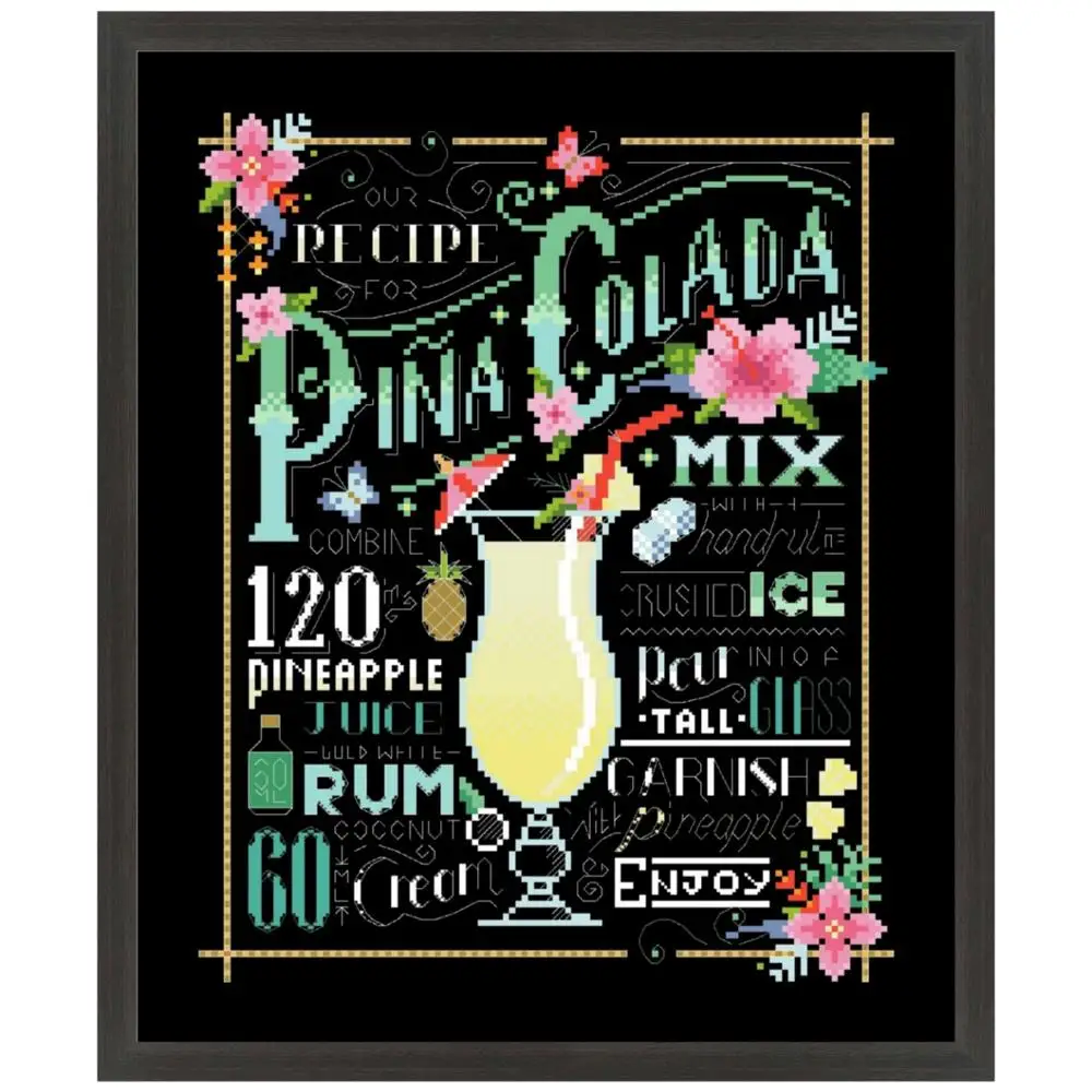 PINA COLADA cross stitch kits word pattern aida fabric 18ct 14ct 11ct black canvas cotton thread embroidery kits DIY craft set