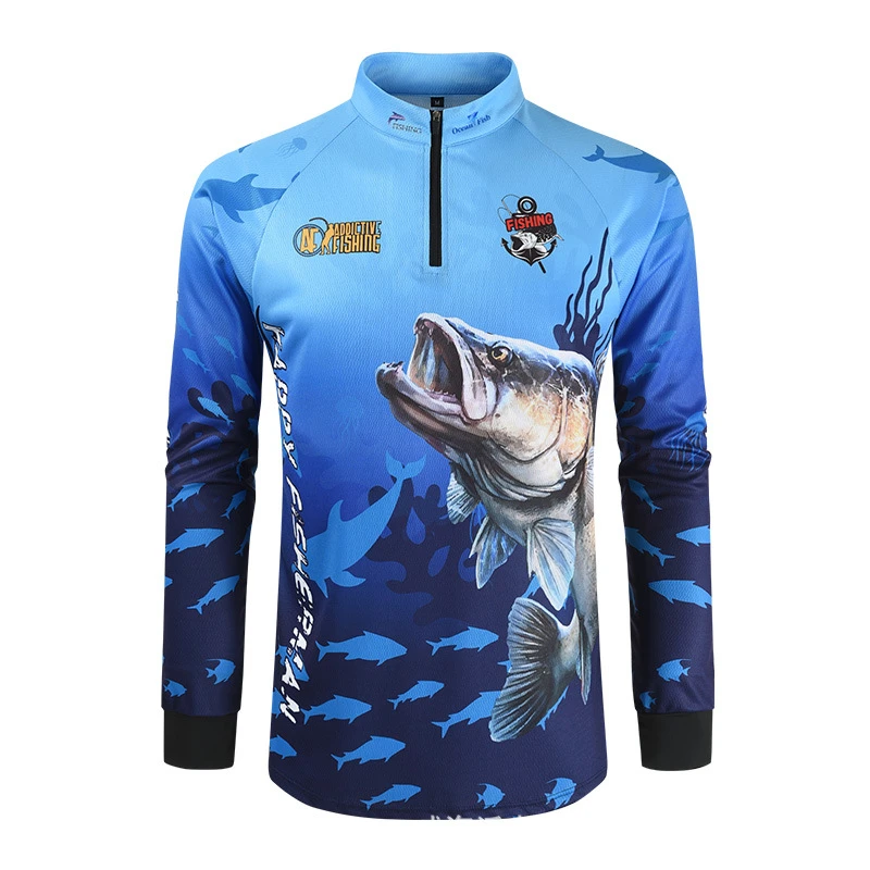 Ultra Thin Quick Dry Long Sleeve Fishing Clothes Summer Men Stand Collar Sunscreen Breathable Fishing Tops Outdoor Fishing Shirt