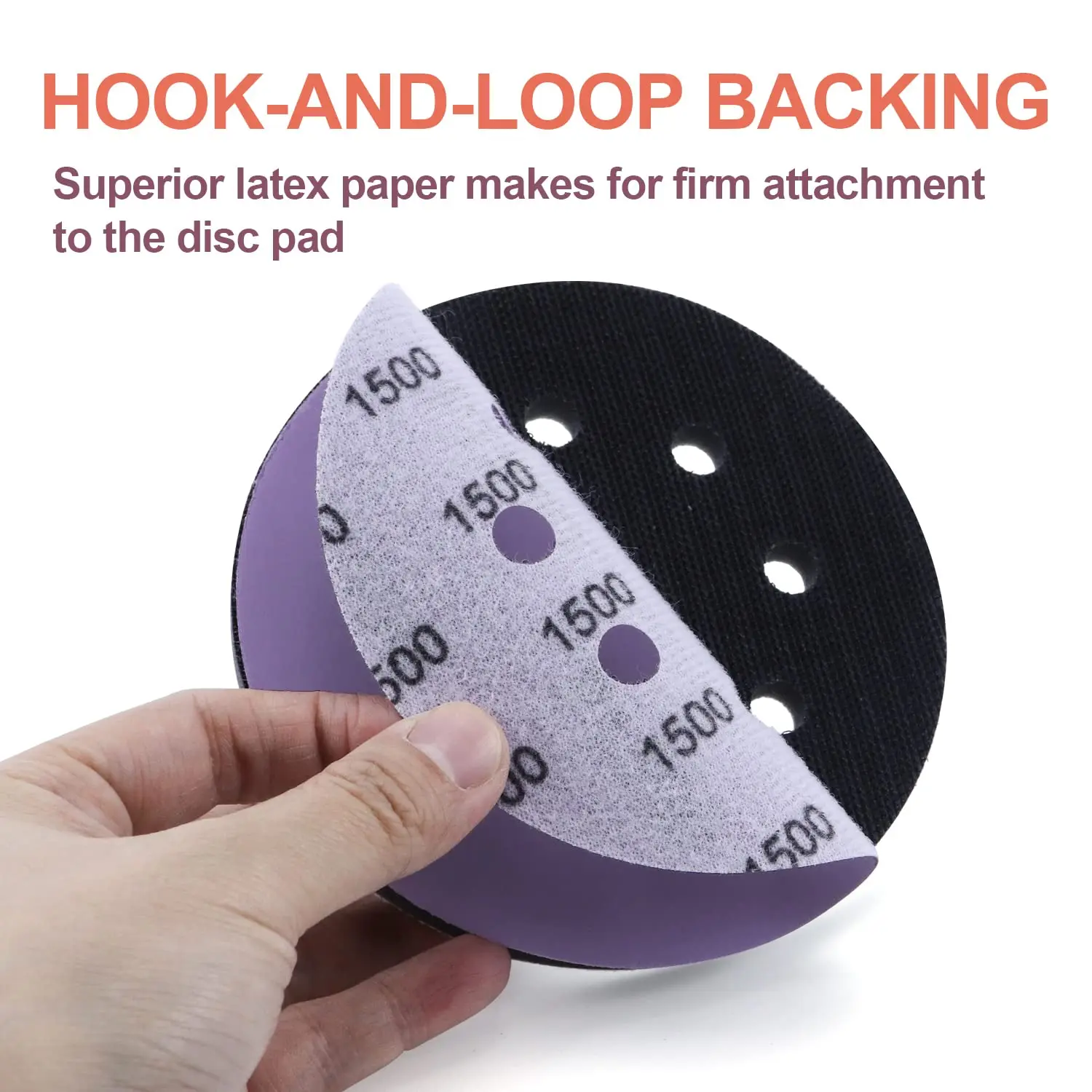 60PCS 5 Inch 8 Holes Sanding Discs Purple Film Orbital Sander Hook and Loop 8 Hole Wet Dry Sandpaper Assorted with Interface Pad