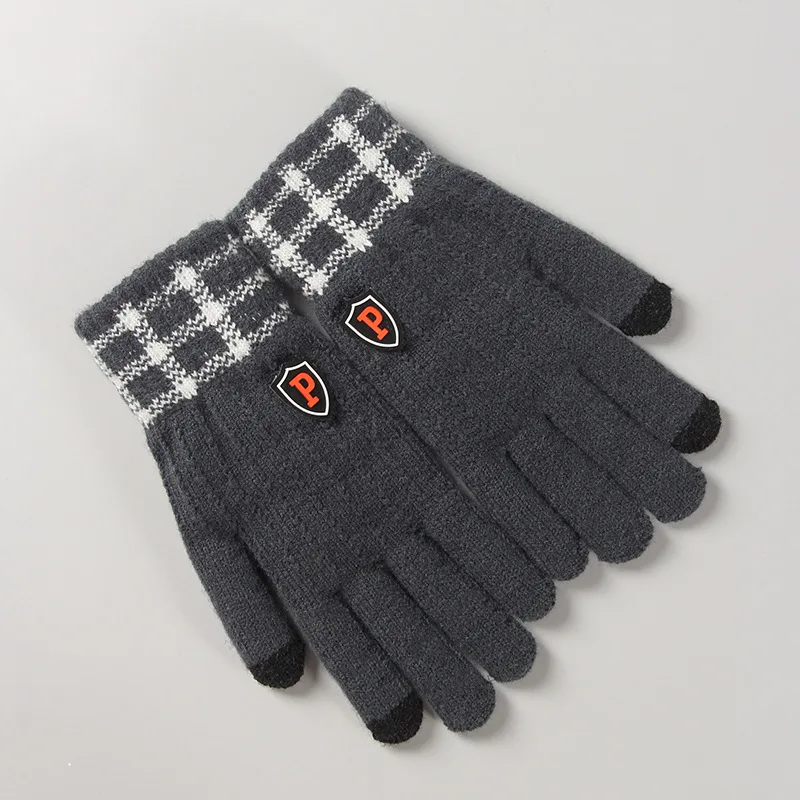 Winter Men\'s Gloves Touch Screen Knitted Gloves Outdoor Driving Touchscreen Mittens Vintage Plaid Unisex Warm Glove Fleece Thick