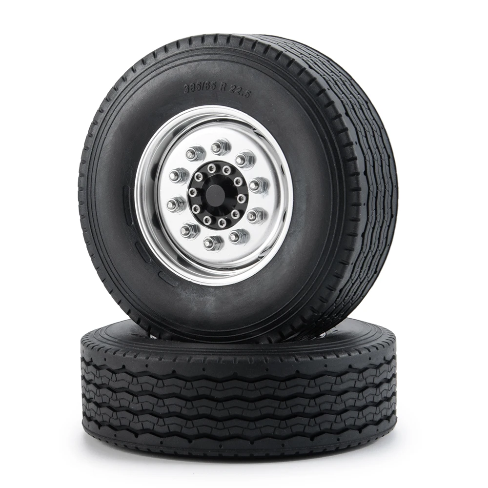 TRINOOD Tamiya Front Wheel Rims and Rubber Tires Kit for 1:14 Tamiya Trailer Tractor Truck Cargo Tow Drag Car Upgrade Parts