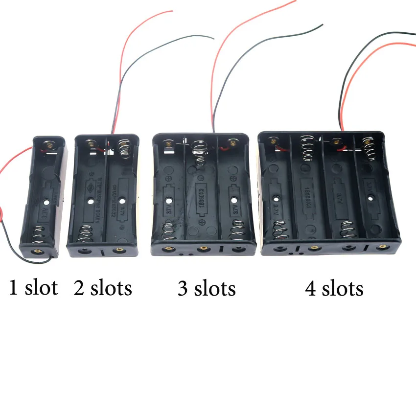คุณภาพสูง1 2 3 4ช่องใส่พลาสติกสีดำ18650แบตเตอรี่กล่องจัดเก็บที่มีสายไฟสำหรับ18650แบตเตอรี่3.7V