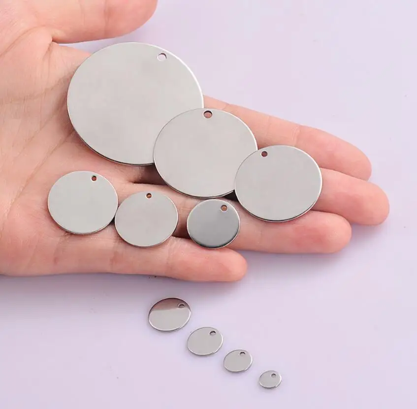 100 Stück 6–35 mm Edelstahl-Charms, runder Erkennungsmarken-Anhänger, Stanzrohlinge, Anhänger für Halsketten, DIY-Schmuckherstellung, 3 Farben – Detail 7