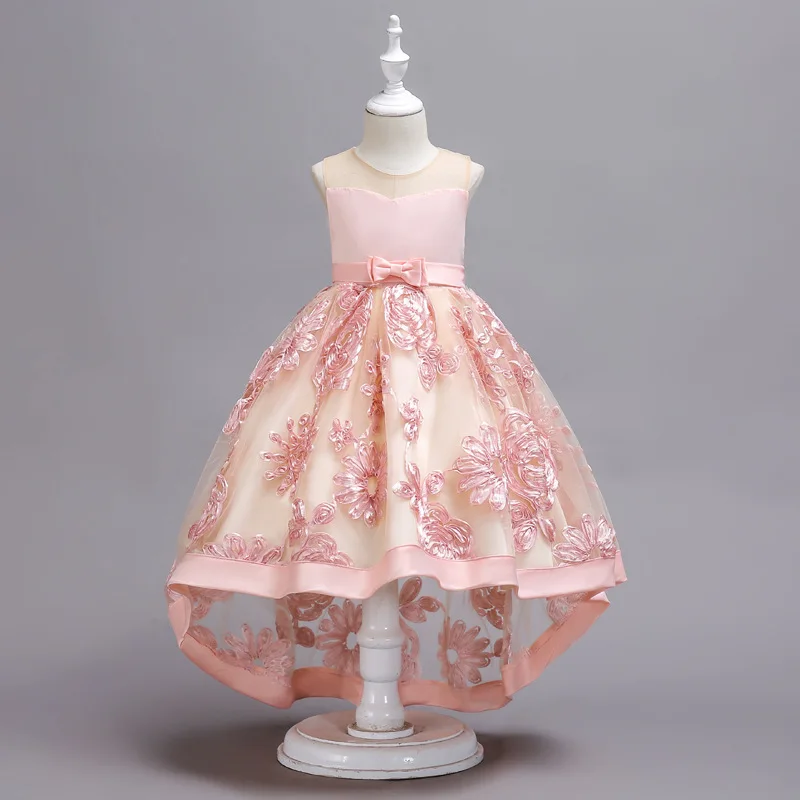 Tailing Ribbon kula z kwiatów suknie sukienki dla dziewczynki Baby Kids odzież na przyjęcia formalna suknia księżniczki na wesele druhny 1-10