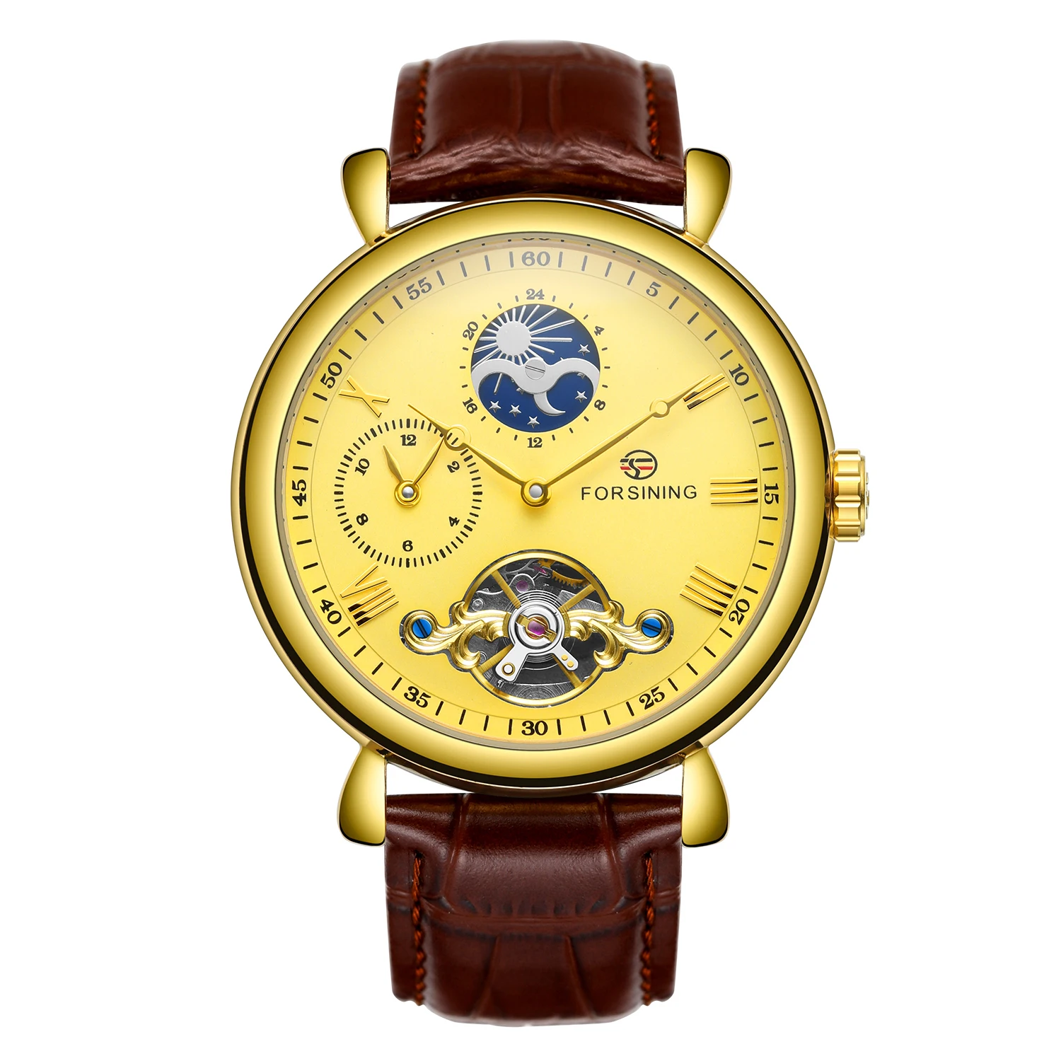 Forsining watches men personality leisure hollow moon phase flywheel automatic mechanical skin with mechanical watches