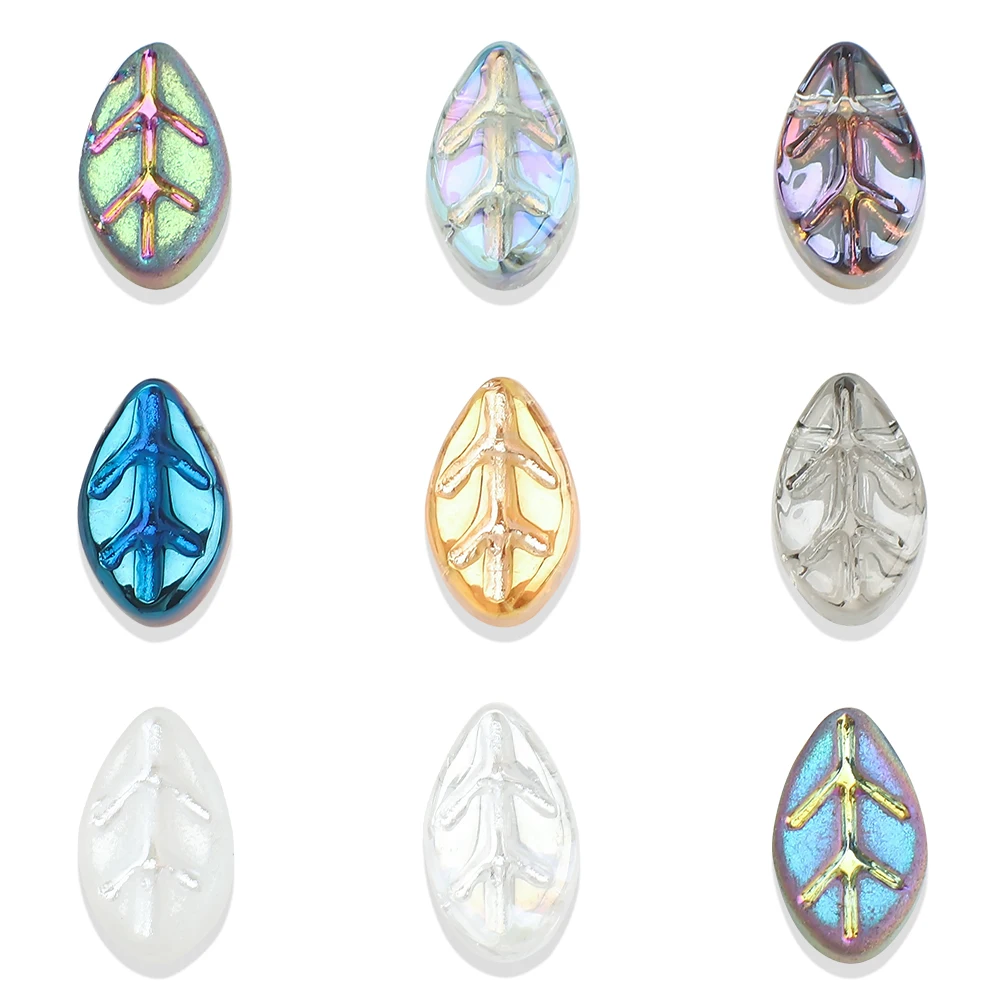 50Pcs Glass Petal Beads Smooth 7x11mm Leave Shape  Crystal Leaf Pendant For DIY Making Charm Earing Eacklace Jewelry