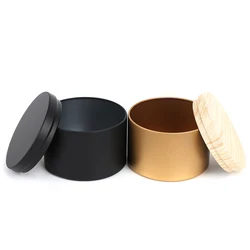 Gold Black Candle Making Tinplate Empty Storage Jars with Wood Grain Lids Cosmetic Sampling Pot Tea Box Candy Jewelry Container