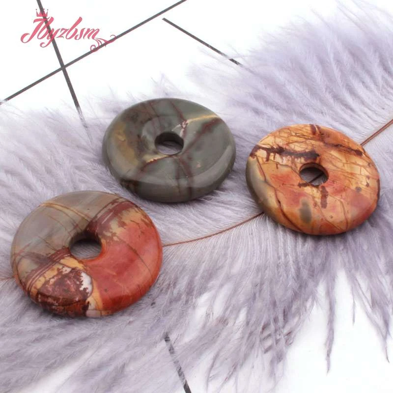 30mm Donut Rings Multicolor Picasso Jaspers Natural Stone Beads for DIY Charms Necklace Bracelet Pendant Jewelry Making 1 Pcs