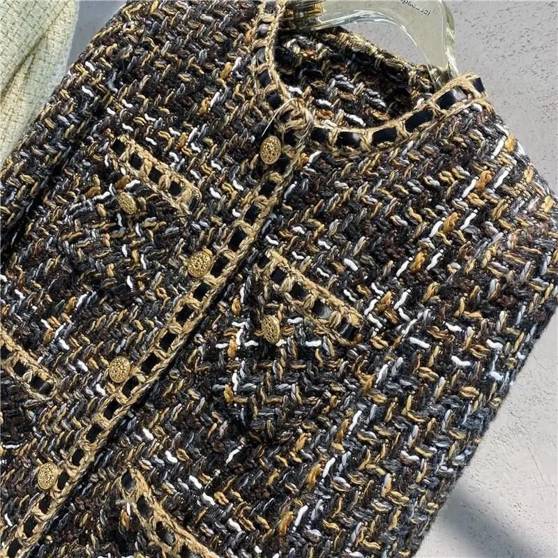 Winter Tweed Suit Jacket Women O-Neck Long Sleeve Button Up High Street Vintage Elegant Harajuku Traf  Designer Ladeies